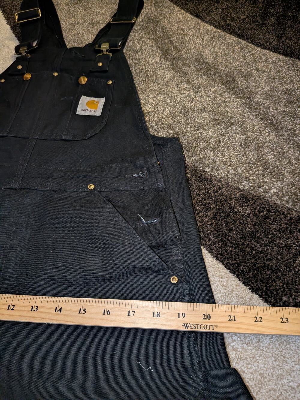 Carhartt R01 Double Knee Bib Overalls Mens 34x30 Black Duck Canvas Workwear